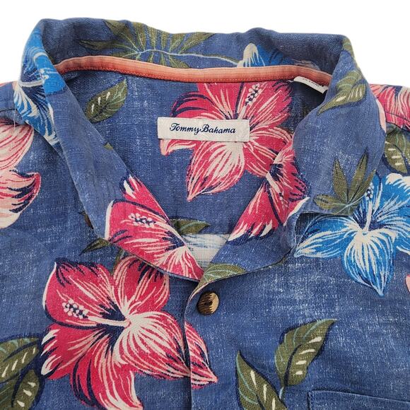 Tommy Bahama Silk Shirt Blue Hibiscus Short Sleeve Hawaiian Floral Mens M - Picture 4 of 11